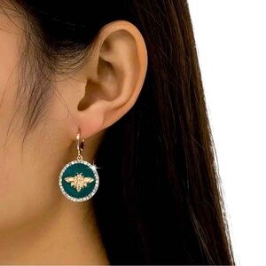 Elegant Gold and Green Bee Earrings